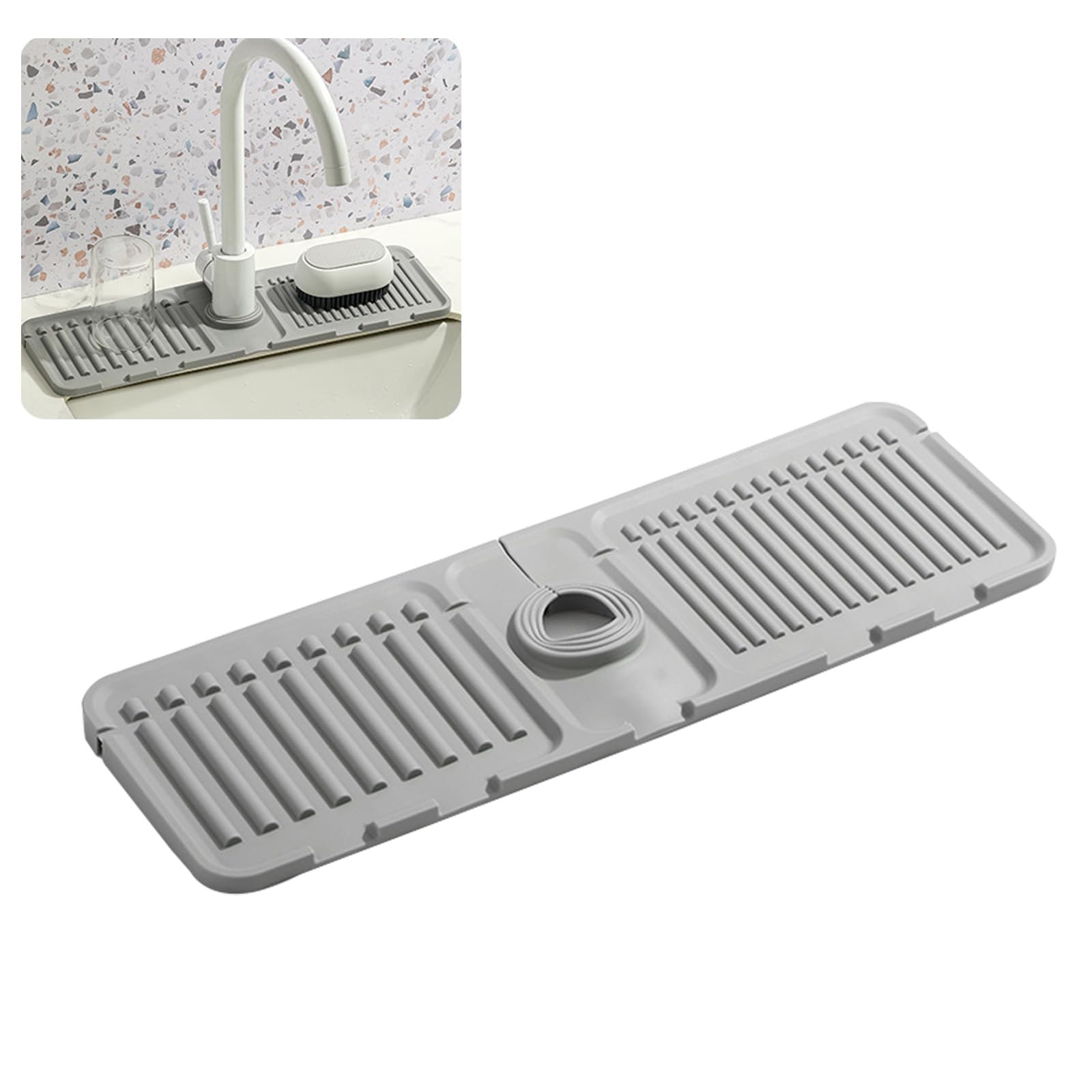 Premium Silicone Splash Guard for Kitchen Sink - Fast Drying, Stone Sink Protector (1 Pack, Gray)